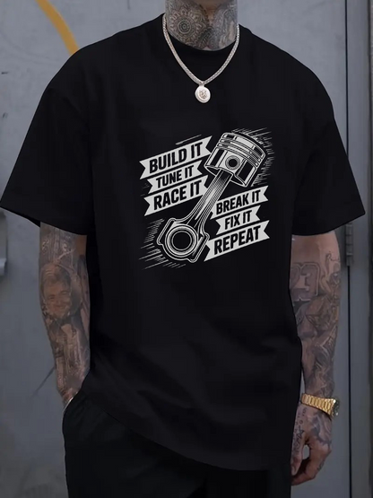 Men's Graphic T-Shirt Build It Tune It Race It Fix It Repeat With Sketch Pistons Illustration
