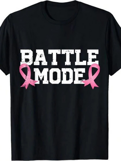 Men's Graphic T-Shirt Battle Mode Bold White Letters With Pink Ribbon Symbol Shirt