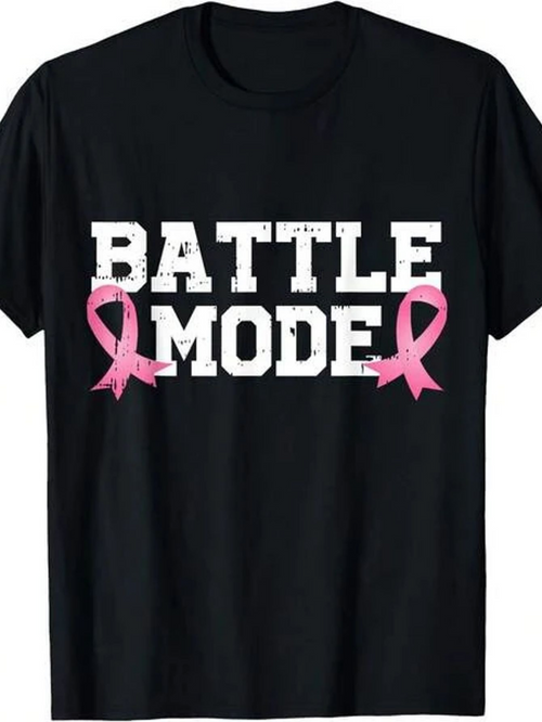 Men's Graphic T-Shirt Battle Mode Bold White Letters With Pink Ribbon Symbol Shirt