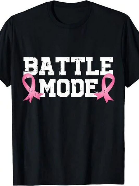 Men's Graphic T-Shirt Battle Mode Bold White Letters With Pink Ribbon Symbol Shirt