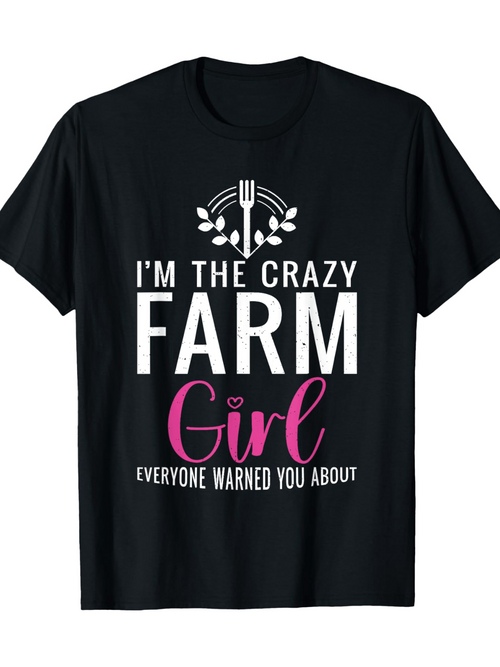 Men's Graphic T-Shirt Im The Crazy Farm Girl With Rustic Typography And Pastel Accents Surrounded By Fork And Wreath Motif
