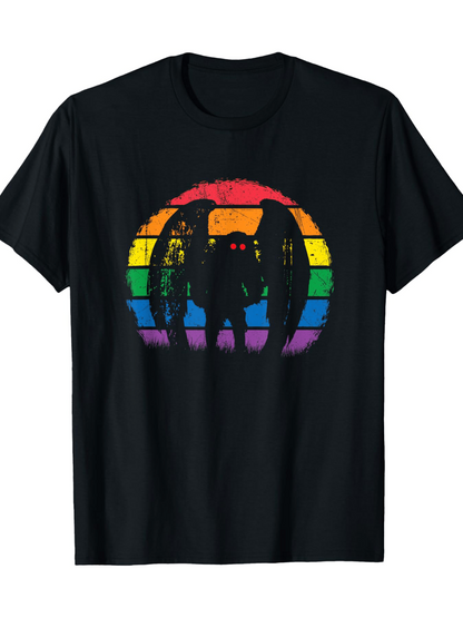 Men's Graphic T-Shirt Colorful Sunset Silhouette With Wings Among Rainbow Stripes Mothman