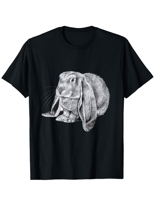 Men's Graphic T-Shirt Detailed Pencil Art Style With Fluffy Fur On A Sitting Rabbit