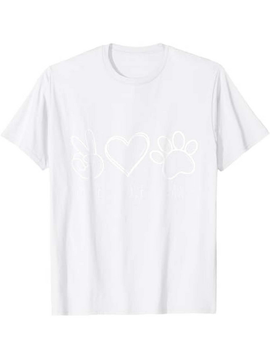 Men's Graphic T-Shirt Minimalist Line Art Heart Paw Print On Soft White Fabric T Shirt