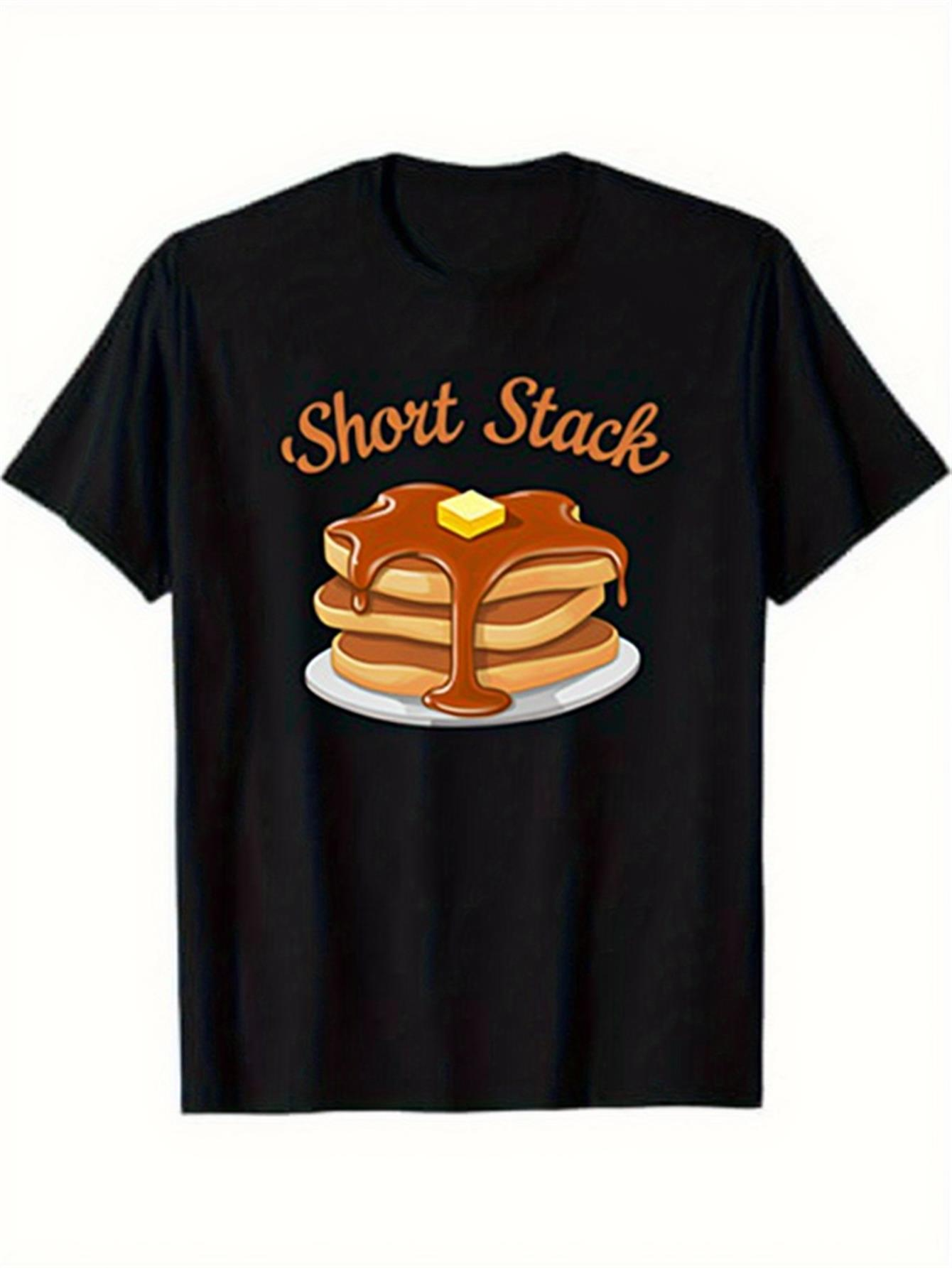 Men's Graphic T-Shirt Short Stack Golden Syrup With Melting Butter Pancake On White Plate