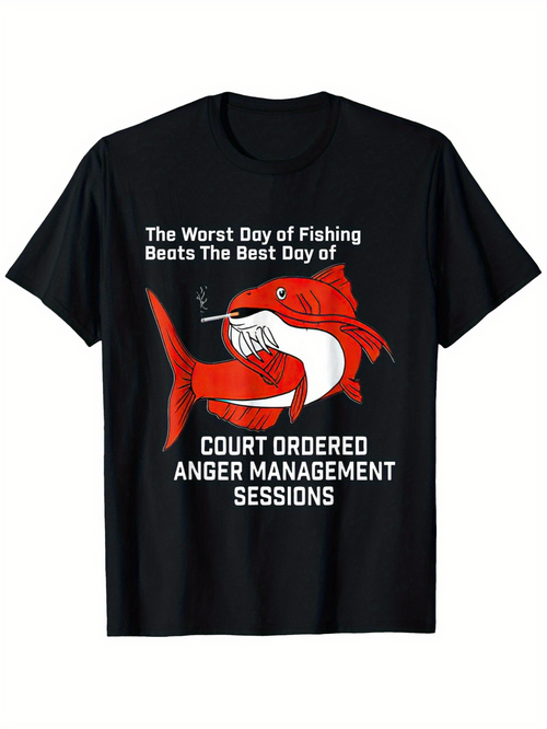 Men's Graphic T-Shirt The Worst Day Of Fishing Among Cartoon Fish Smoking Anger Management Theme