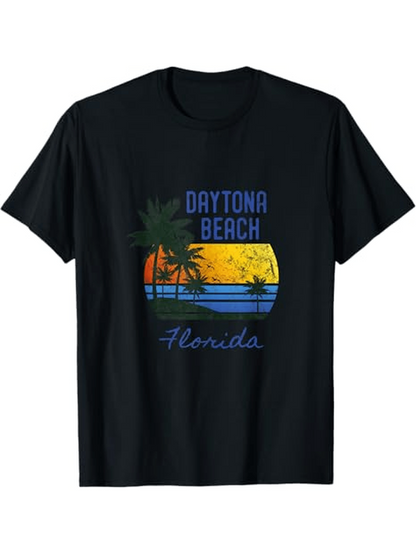 Men's Graphic T-Shirt Daytona Beach Florida Sunset With Palm Trees Ocean Horizon