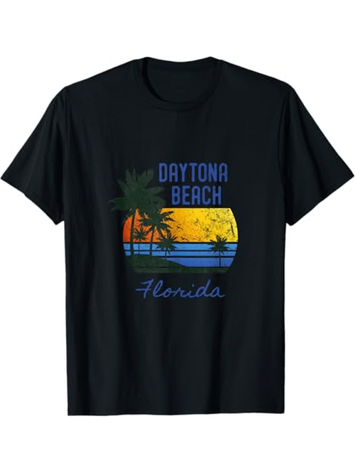 Men's Graphic T-Shirt Daytona Beach Florida Sunset With Palm Trees Ocean Horizon