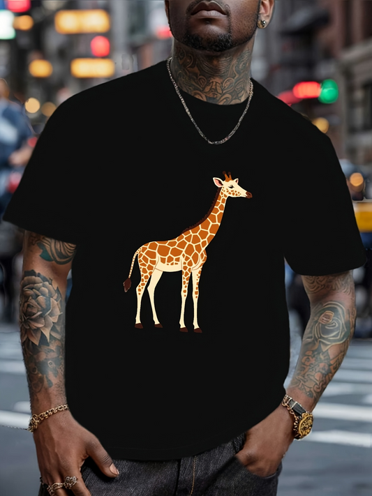 Men's Graphic T-Shirt Golden Brown African Landscape With Tall Elegant Patterned Giraffe