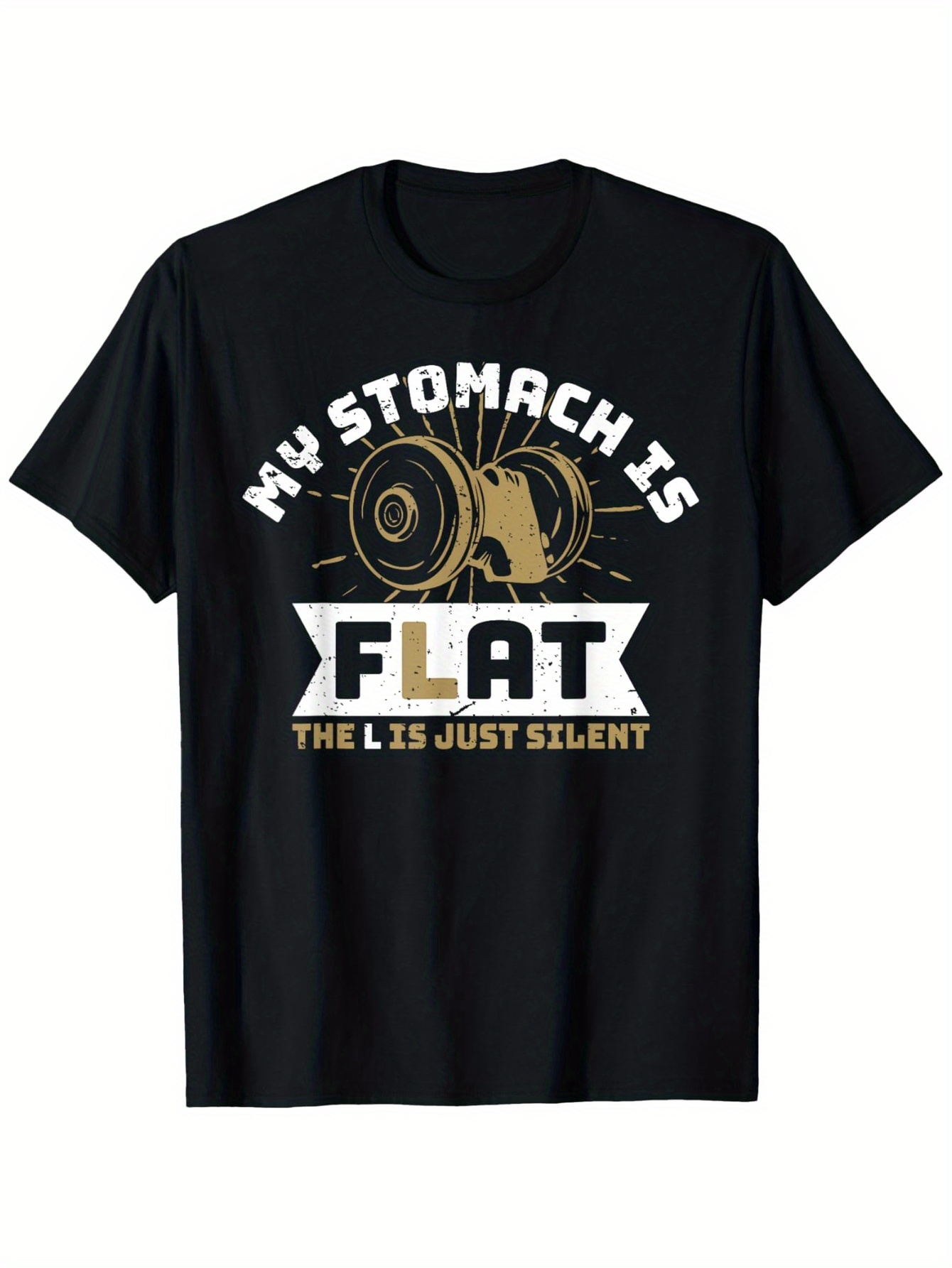Men's Graphic T-Shirt My Stomach Is Flat Funny Barbell Graphic With Motivational Slogan T Shirt
