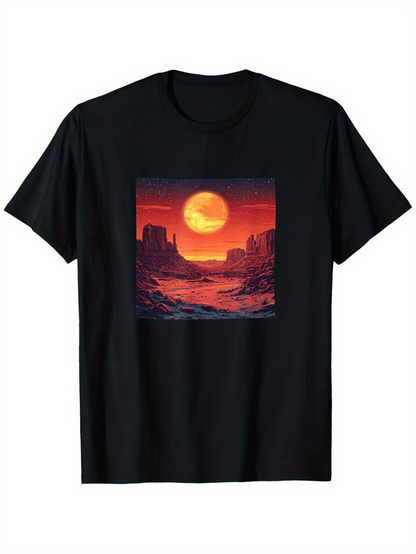 Men's Graphic T-Shirt Fiery Sunset Sky Over Canyon With Flowing River Landscape