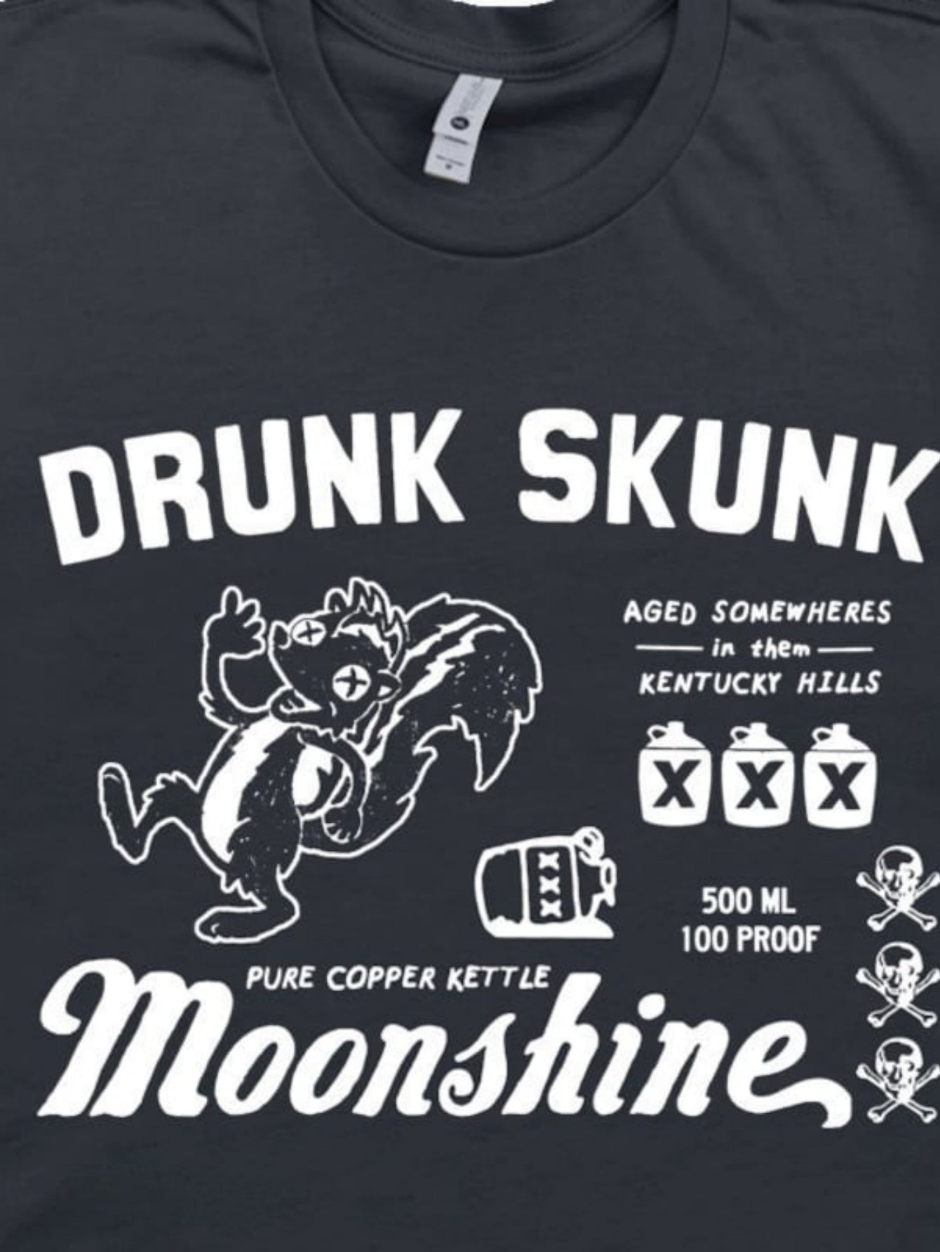 Men's Graphic T-Shirt Drunk Skunk Dancing Beside Moonshine Bottle With Poison Markings Skunk