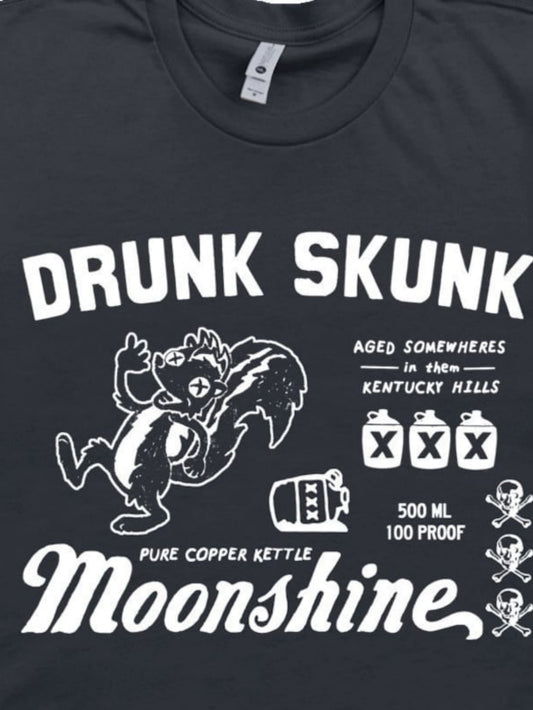 Men's Graphic T-Shirt Drunk Skunk Dancing Beside Moonshine Bottle With Poison Markings Skunk