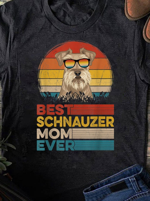 Men's Graphic T-Shirt Best Schnauzer Mom Ever With Retro Sunset And Sunglasses Dog