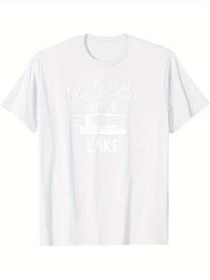 Men's Graphic T-Shirt Lake Life With Retro Sunrise Reflections Across Calm Water