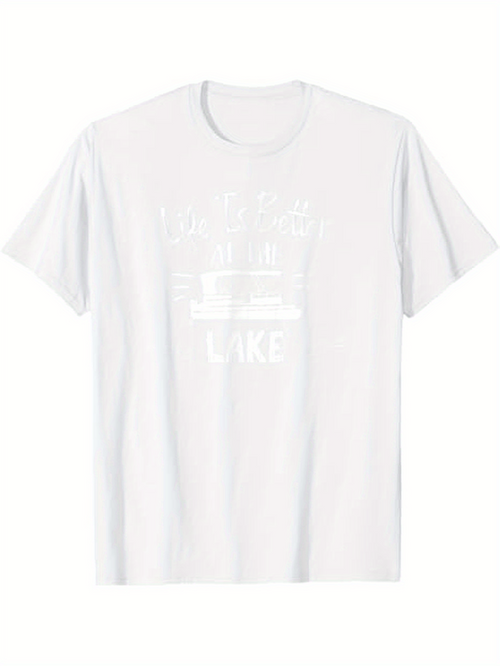 Men's Graphic T-Shirt Lake Life With Retro Sunrise Reflections Across Calm Water