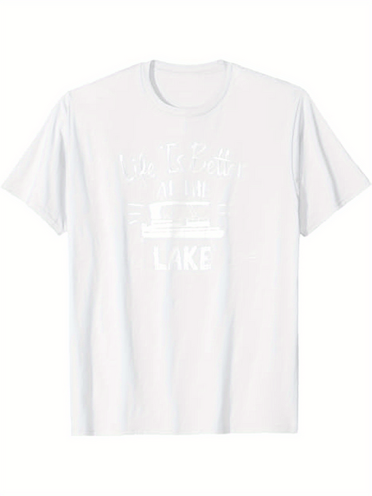 Men's Graphic T-Shirt Lake Life With Retro Sunrise Reflections Across Calm Water