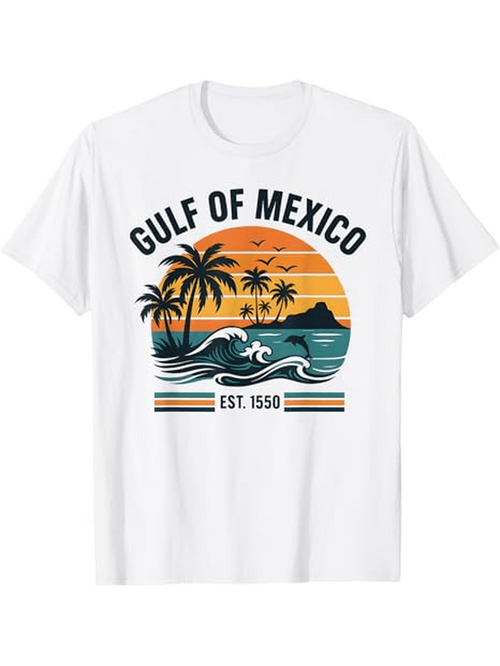 Men's Graphic T-Shirt Gulf Of Mexico Colorful Sunset With Palm Trees Rolling Waves Beach