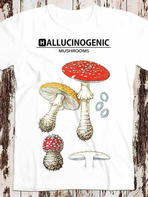 Men's Graphic T-Shirt Hallucinogenic Mushrooms With Botanical Illustration Detailed Fungi Specimens