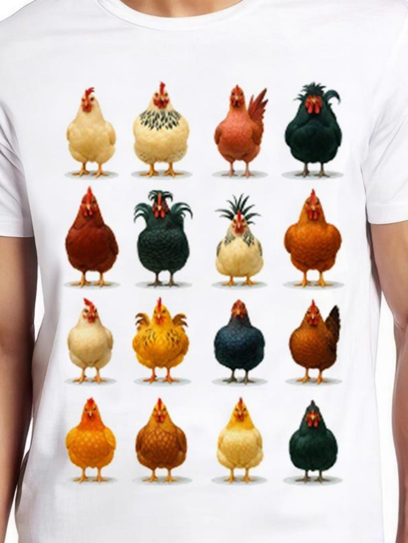 Men's Graphic T-Shirt Farmyard Colors With Whimsical Cartoon Chickens In Stylized Rows Chicken