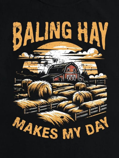 Men's Graphic T-Shirt Baling Hay Under Golden Sunset In Rural Farmyard Barn