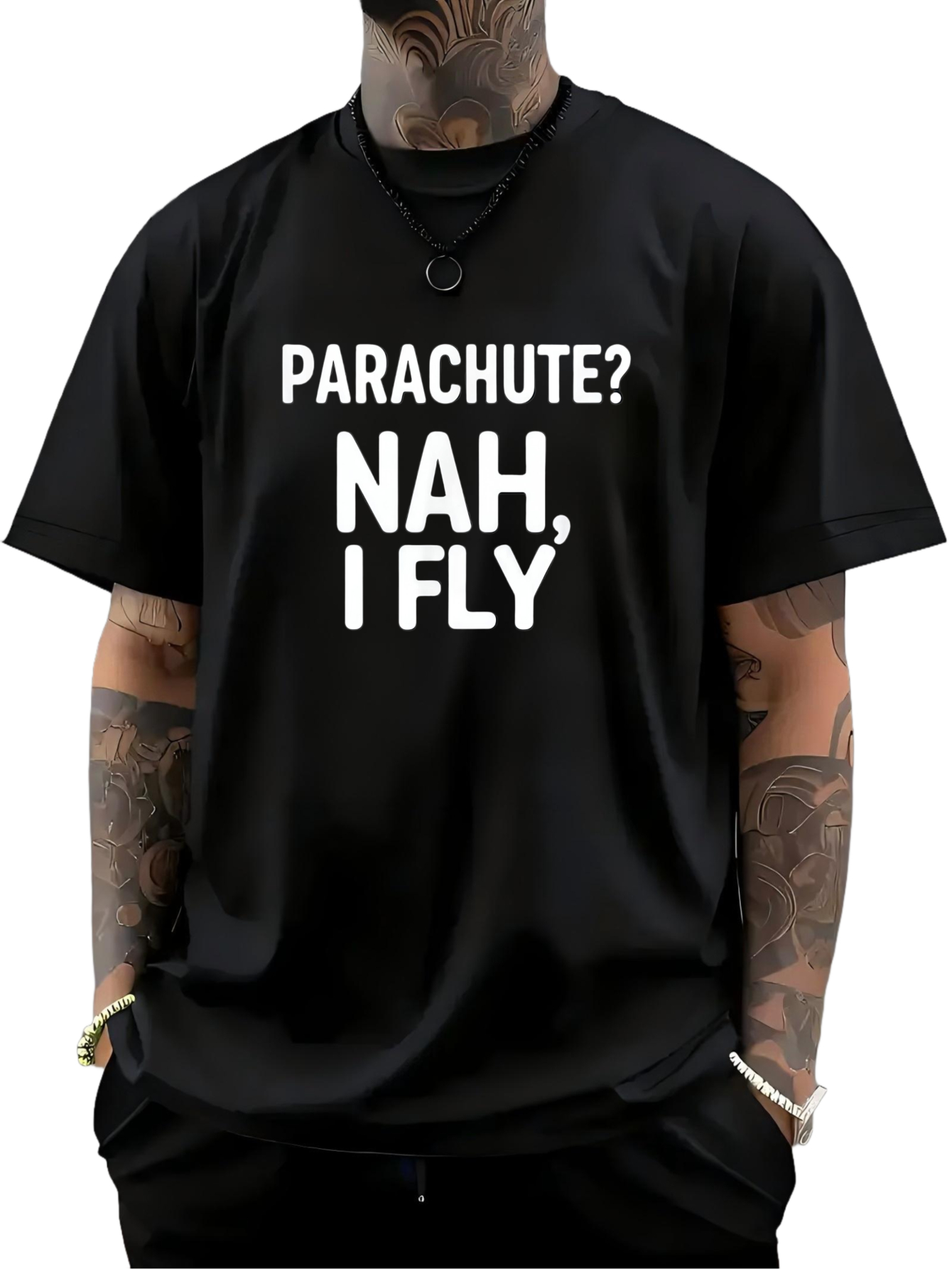 Men's Graphic T-Shirt Parachute Nah I Fly Bold Statement Typography With Minimalist Contrasting Printed Lettering Shirt