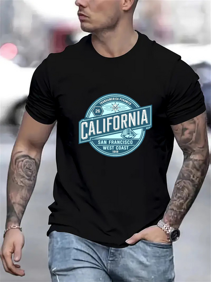 Men's Graphic T-Shirt California Vintage Round Emblem With Skyline And Retro Lettering California