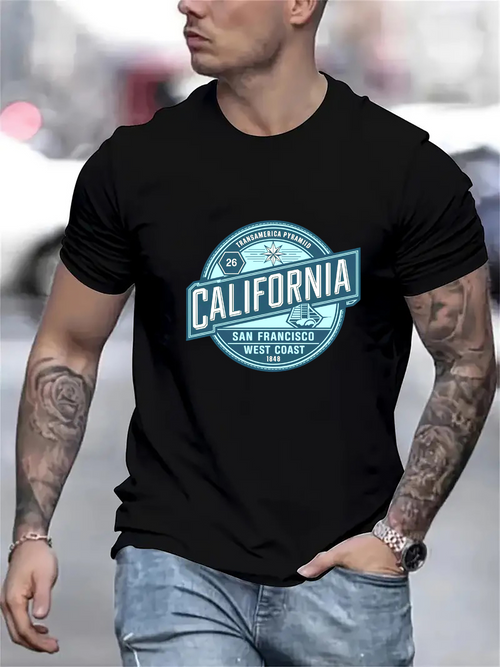 Men's Graphic T-Shirt California Vintage Round Emblem With Skyline And Retro Lettering California