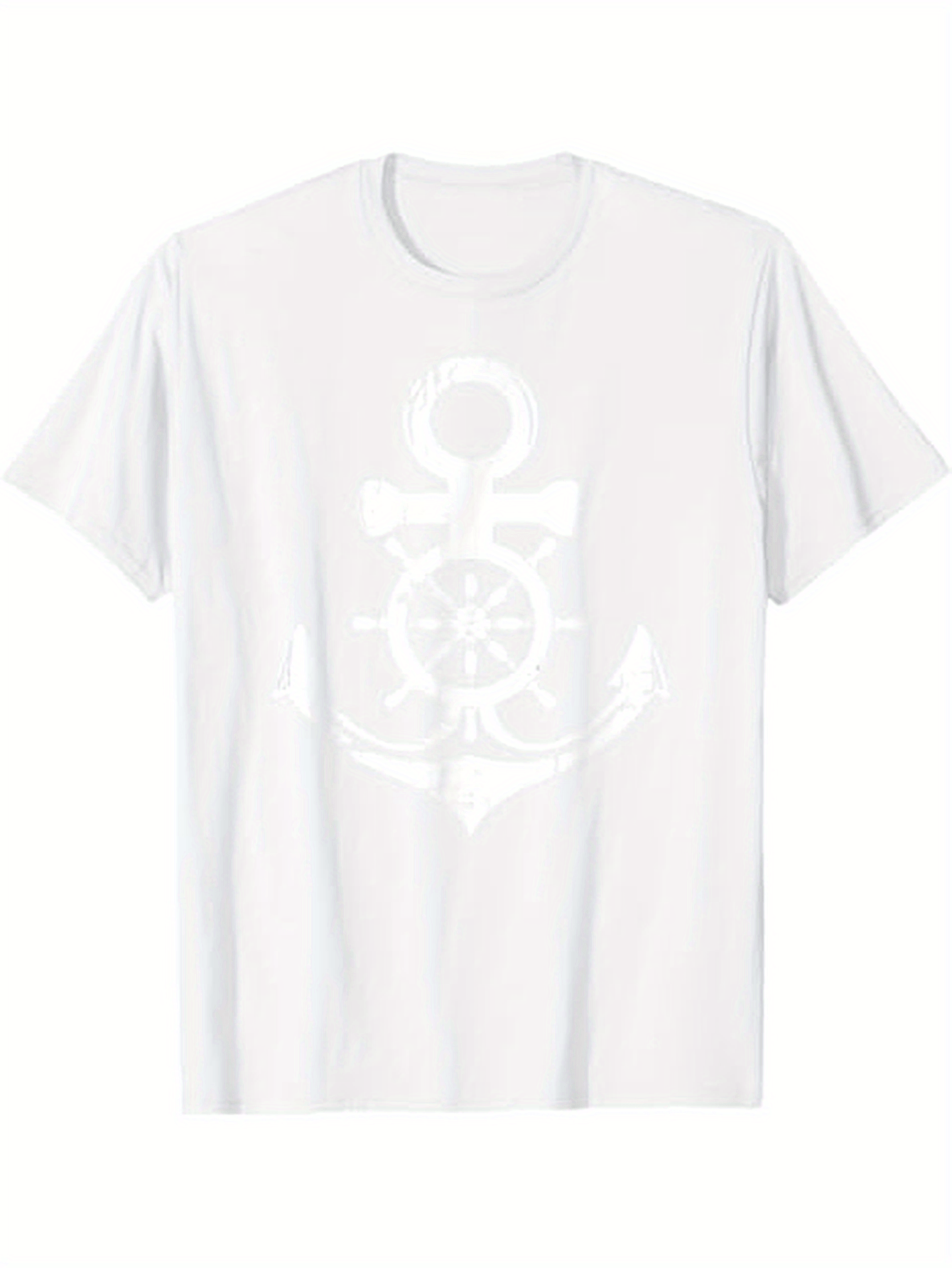 Men's Graphic T-Shirt Classic Nautical Anchor And Ship Wheel On Soft White T Shirt