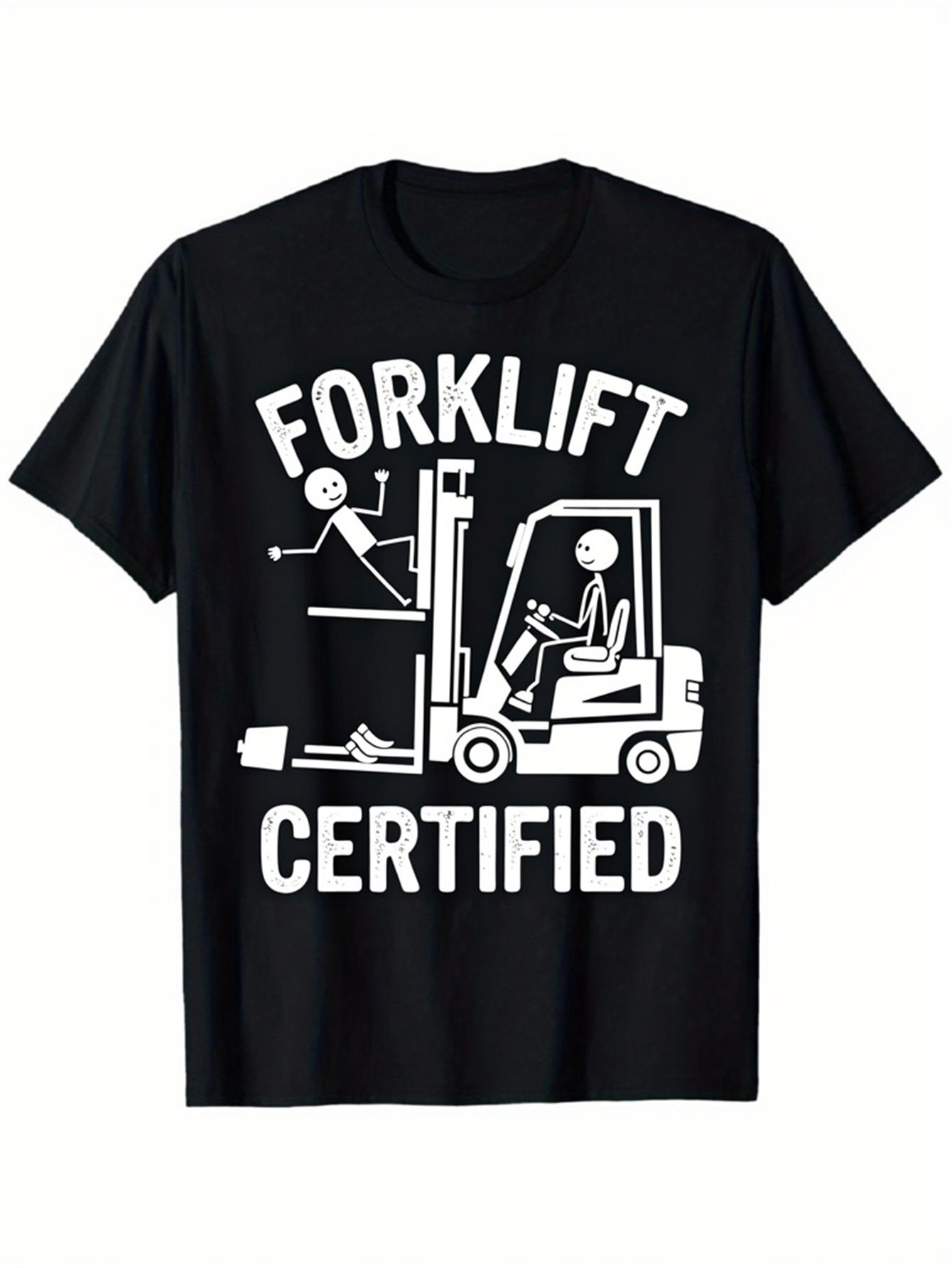 Men's Graphic T-Shirt Forklift Certified Playful Cartoon Graphic With Work Scene Forklift