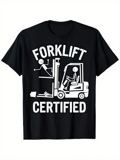 Men's Graphic T-Shirt Forklift Certified Playful Cartoon Graphic With Work Scene Forklift