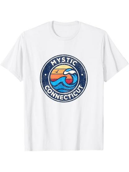 Men's Graphic T-Shirt Mystic Connecticut Sunset Ocean Wave With Vibrant Blue Water Tee