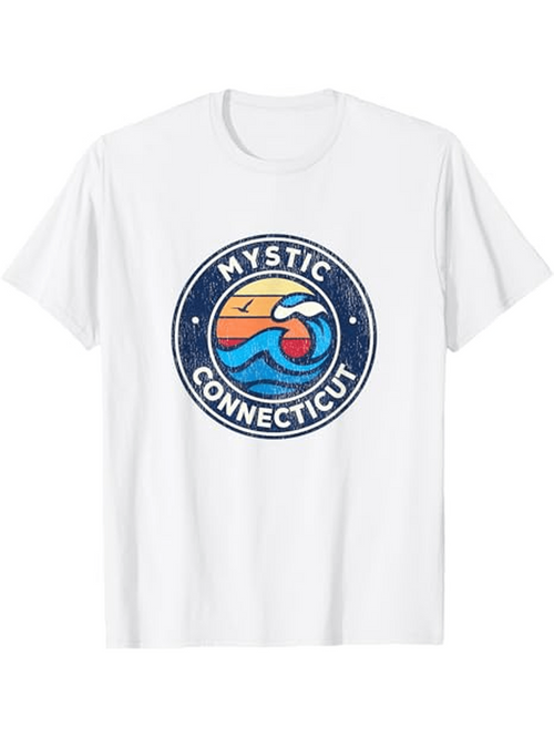 Men's Graphic T-Shirt Mystic Connecticut Sunset Ocean Wave With Vibrant Blue Water Tee