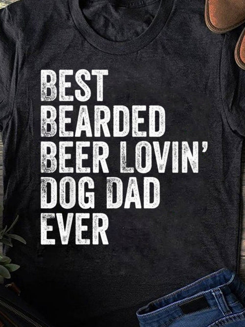 Men's Graphic T-Shirt Best Bearded Beer Lovin Dog Dad Ever Distressed Vintage Style Bold Lettering Statement