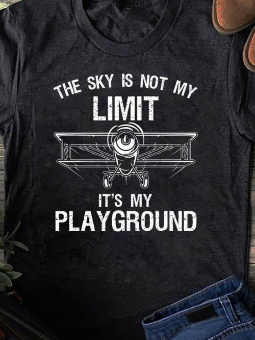 Men's Graphic T-Shirt The Sky Is Not My Limit With A Vintage Airplane Illustration And Inspirational Playground Airplane