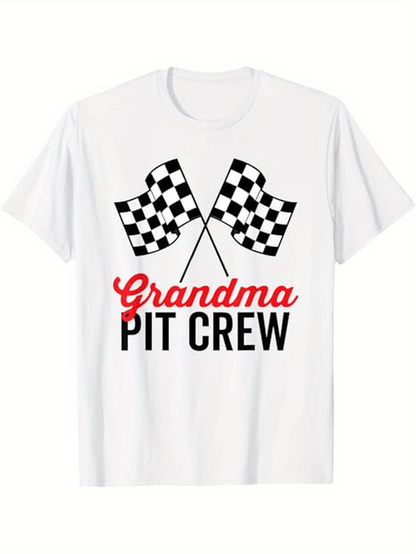 Men's Graphic T-Shirt Grandma Pit Crew Checkered Flags Design For Racing Fans