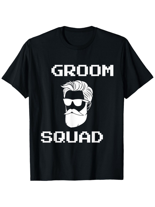 Men's Graphic T-Shirt Groom Squad Funky Sunglasses With Stylized Mustache And Beard Graphic