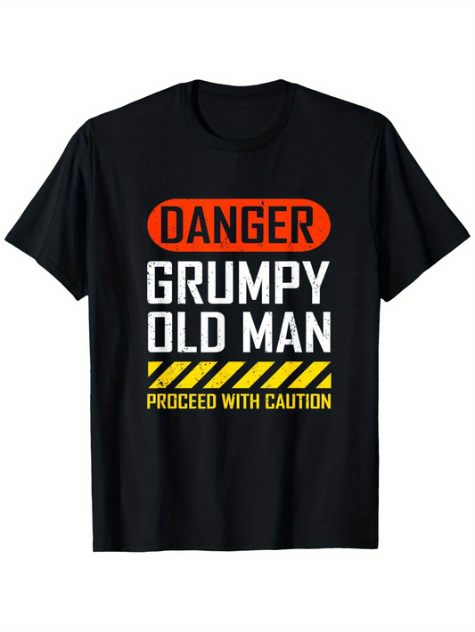 Men's Graphic T-Shirt Danger Warning Stripes With Bold Words On Black T Shirt