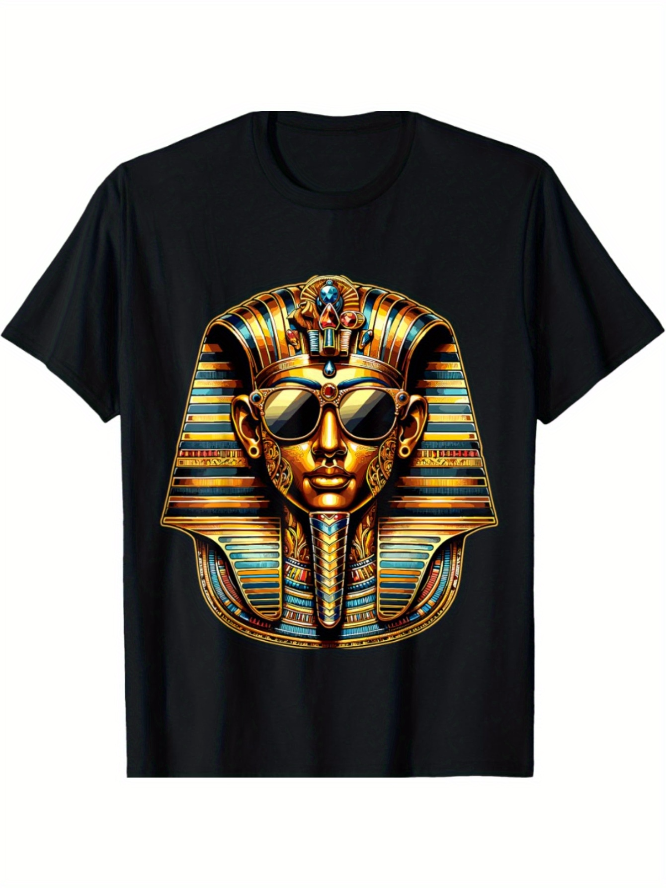 Men's Graphic T-Shirt Modern Pharaoh With Sunglasses Wearing Golden Headdress And Royal Jewelry