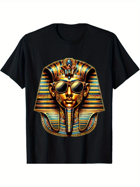 Men's Graphic T-Shirt Modern Pharaoh With Sunglasses Wearing Golden Headdress And Royal Jewelry