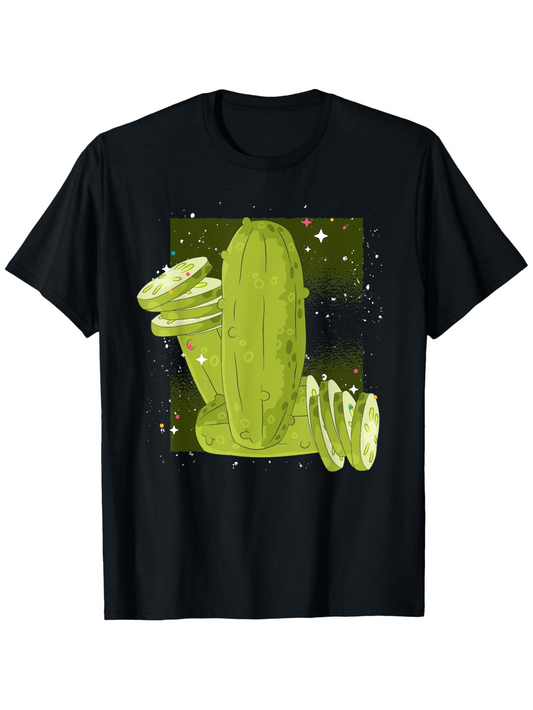 Men's Graphic T-Shirt Space Glow With Sliced Pickles Floating Among Stars Cucumber