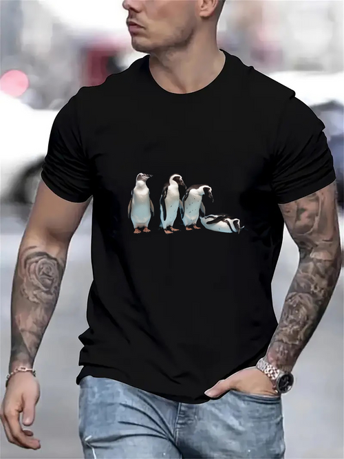 Men's Graphic T-Shirt Curious Group Of Playful Penguins Standing On Ice