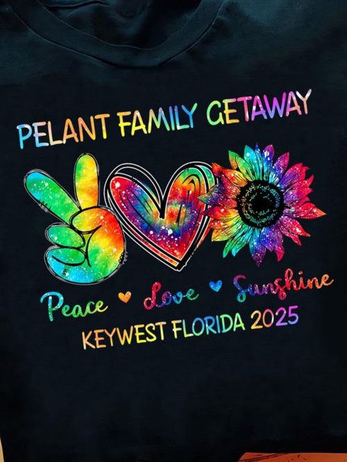 Men's Graphic T-Shirt Peace Love Sunshine Family Getaway With Colorful Sunflower Heart