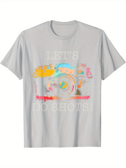 Men's Graphic T-Shirt Lets Do Shots Vibrant Watercolor Camera With Artistic Brushstrokes
