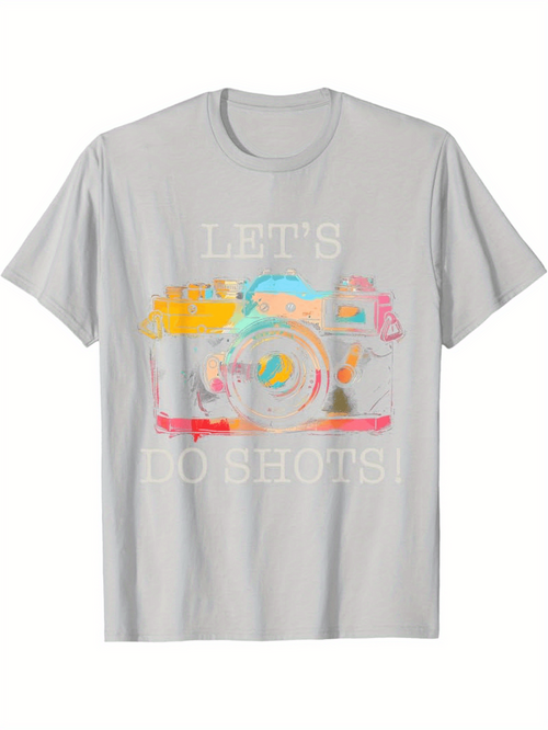 Men's Graphic T-Shirt Lets Do Shots Vibrant Watercolor Camera With Artistic Brushstrokes
