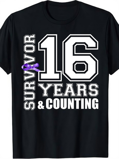 Men's Graphic T-Shirt Survivor Sixteen Years And Counting With Bold White Numbers T Shirt