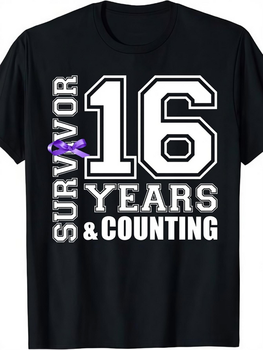 Men's Graphic T-Shirt Survivor Sixteen Years And Counting With Bold White Numbers T Shirt