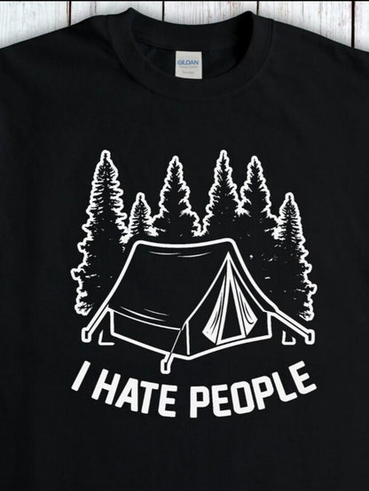 Men's Graphic T-Shirt I Hate People Camping Tent Among Pine Trees Forest