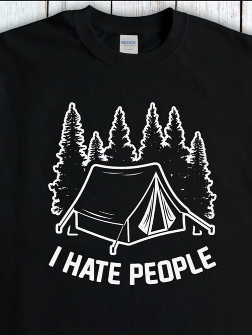 Men's Graphic T-Shirt I Hate People Camping Tent Among Pine Trees Forest