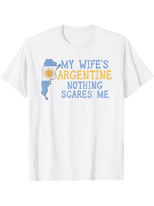 Men's Graphic T-Shirt My Wifes Argentine Nothing Scares Me Blue And Yellow Map With Sun Motif